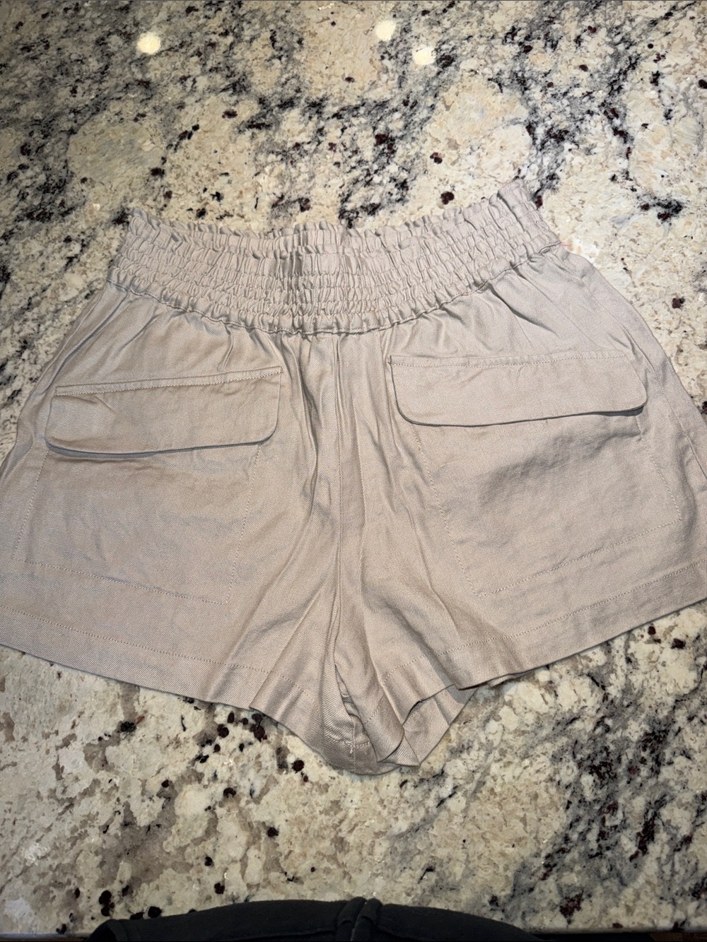 Maeve High-Waist Casual Shorts with Smocked Waistband - Tan